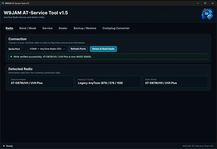 W9JAM AT-Service Tool V1.5 Main UI Image